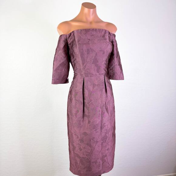 Kay Unger Brinley Off Shoulder Jacquard Sheath Midi Formal Dress Primrose 2 NWT - Picture 2 of 12
